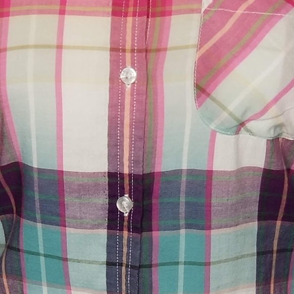 AEO Pink and blue ombre plaid button front blouse - Picture 2 of 3
